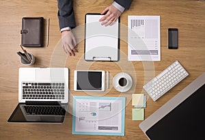 Businessman's desk top view