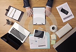 Businessman's desk top view