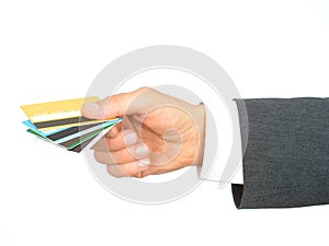 Businessman's Hand Holding Credit Cards