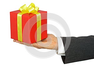 Businessman's Hand Holding Gift
