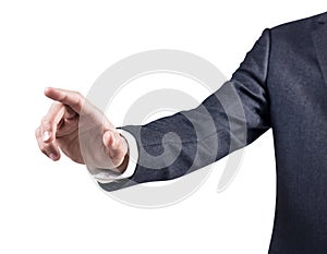 Businessman`s hand pointing in the air.