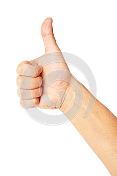 Businessman's hand with thumb up isolated