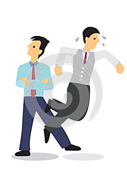 Businessman sabotage his colleague. Concept of corporate bully or bad office ethics photo