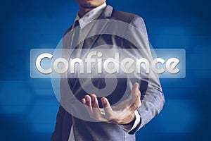 Businessman or Salaryman with confidence text modern interface c photo