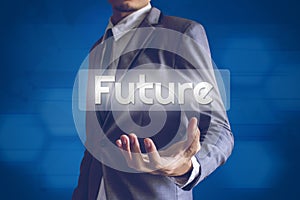 Businessman or Salaryman with Future text modern interface conce