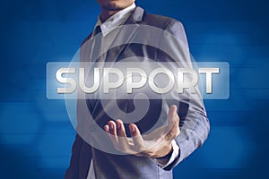 Businessman or Salaryman with Support text modern interface conc