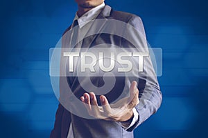 Businessman or Salaryman with Trust text modern interface concep