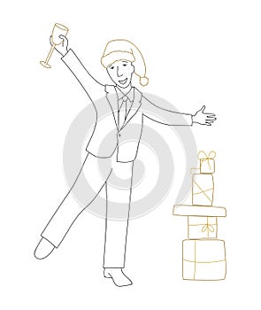 Businessman in Sana hat and champagne glass