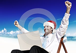 Businessman Santa Hat Beach Summer Concept