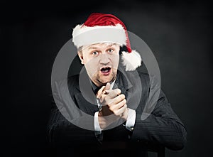Businessman in Santa Hat. Christmas and New Year Concept. Humor