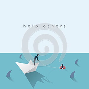 Businessman saving another businessman from drowning vector illustration. Business help, rescue, danger symbol.