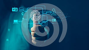 Businessman scan fingerprint biometric identity and approval
