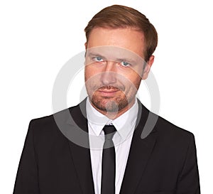 Businessman with sceptical expression isolated