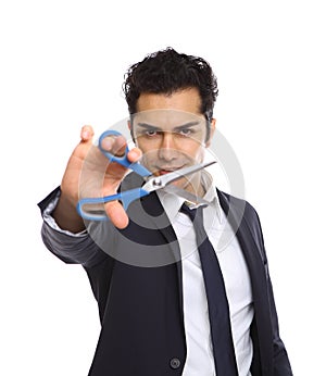 Businessman with Scissors cutting