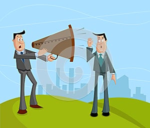 Businessman screaming with megaphone