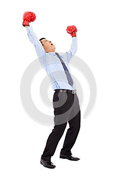 Businessman screaming to shout after winning