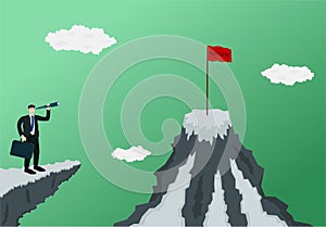 Businessman search flag on top mountain