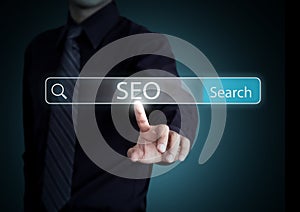 Businessman search with SEO process information