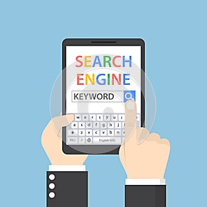 Businessman searching for keyword on search engine