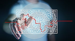 Businessman searching solution of a complicated maze