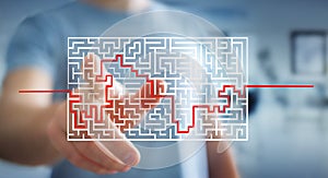 Businessman searching solution of a complicated maze