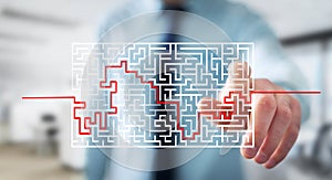 Businessman searching solution of a complicated maze