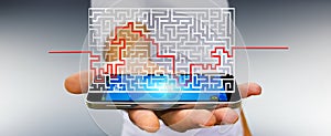 Businessman searching solution of a complicated maze