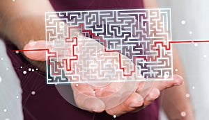 Businessman searching solution of a complicated maze