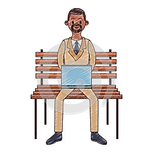 Businessman seated on chair with laptop scribble