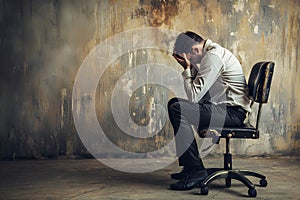 Businessman seated in his chair in frustration and stress