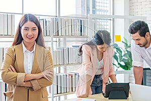 Businessman and secretary with team business working together using laptop computer at modern office, Lifestyle business work at