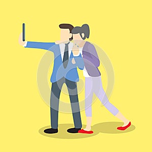Businessman selfie with businesswoman as girlfriend or friend or colleague