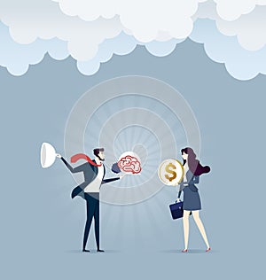 Businessman sells the idea for money to businesswoman - Business concept vector