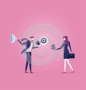 Businessman sells the idea for money to businesswoman - Business concept vector