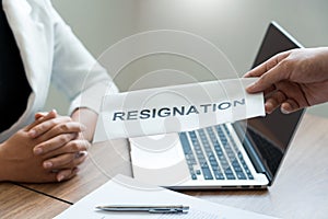 Businessman sending resignation letter to employer boss Including about resignation from positions and vacancies, changing and