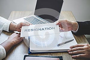 Businessman sending a resignation letter to employer boss in order to dismiss employment contract, changing and resigning from