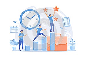 Businessman sets goals and runs up on graph columns for success on time. Self-management, self regulation learning, self- photo