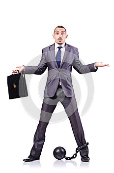 Businessman with shackles
