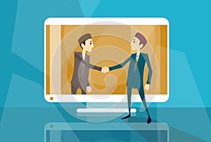 Businessman Shake Hand Web Virtual Internet Business Meeting Computer Screen