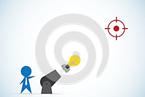 Businessman shoot light bulb from cannon, idea and business concept