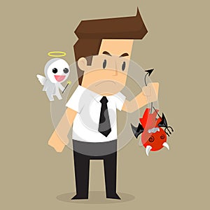 Businessman shoulder devil and angel