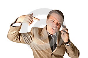 Businessman shouting on a phone