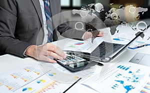 Businessman show analyzing report, business performance