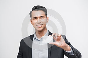 Businessman show with the blank namecard