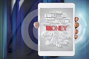 Businessman show screen about money