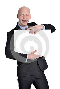 Businessman showing blank sign