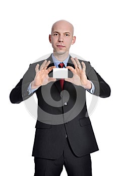 Businessman showing blank sign