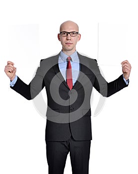 Businessman showing blank sign