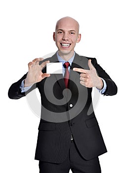 Businessman showing blank sign