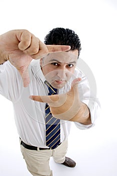Businessman showing directing gesture photo